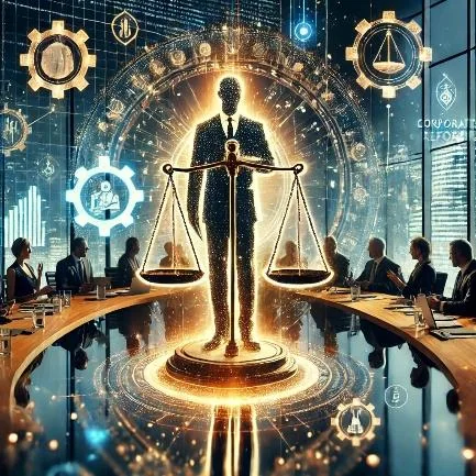 Concept illustration of legal accountability and balanced corporate governance.
